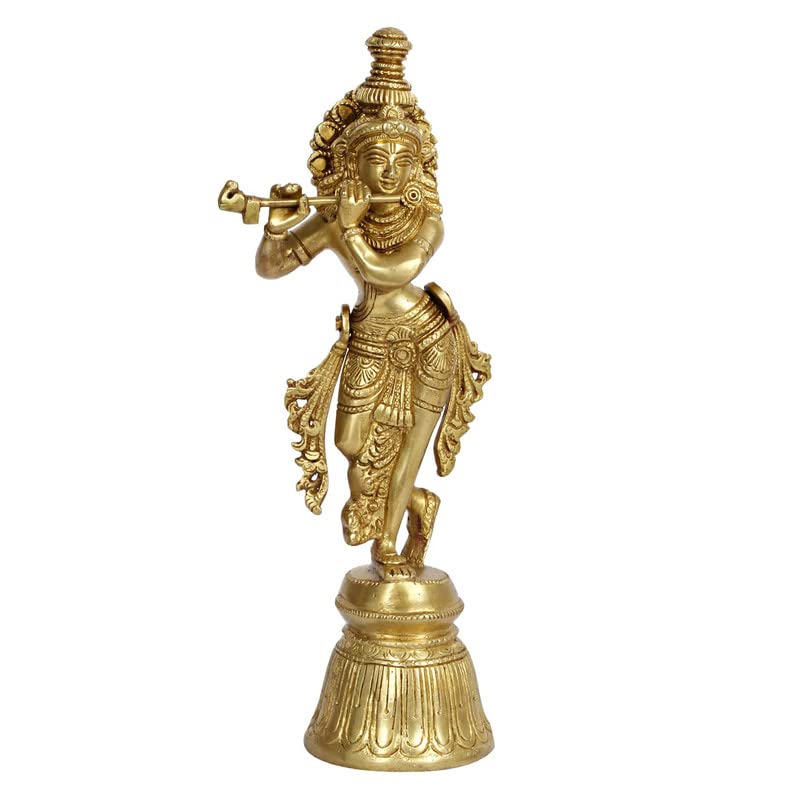 Brass Murli Krishna Murti in Gold Color Height 3 Inch - SvarupArt
