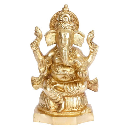 Brass Sitting Ganesha Idol In Gold Color Height 5.5 Inch Weight 1.5 Kg - SvarupArt