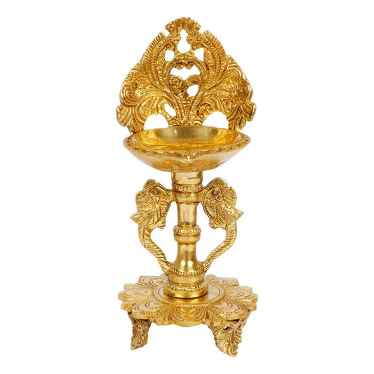 9 Inch Gold Color Brass Long Diya: Ideal for Home Temple, Camphor Burning, and Tabletop Puja - SvarupArt