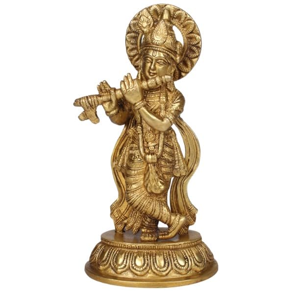 Brass Lord Krishna Idol Figurine Krishna Sculpture Decorative Showpiece Home Office Temple Gift Height 8 Inches - SvarupArt