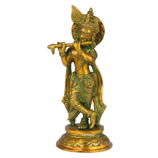 Brass Krishna Bhagwan Idol in Multicolor Height 9 Inch - SvarupArt