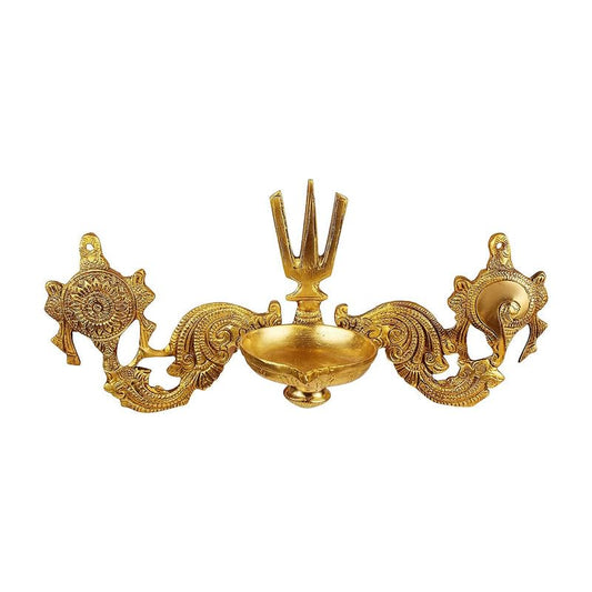 Inch6 Inch Brass Shankh Chakra Namah Diya: Vishnu Showpiece, Gold Color, Small - SvarupArt