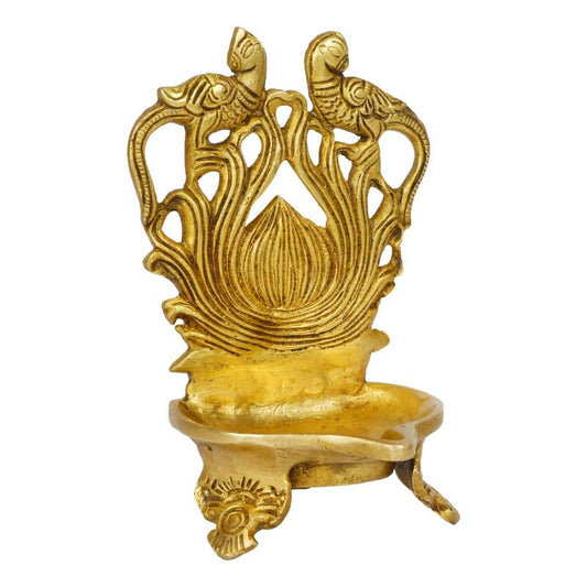 6 Inch Gold Color Brass Peacock Diya: Perfect for Table Decor - SvarupArt