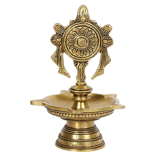 6 Inch Multicolor Brass Chakra Diya: For Temple Aarti, Camphor Burn & Puja. Handheld Design. - SvarupArt