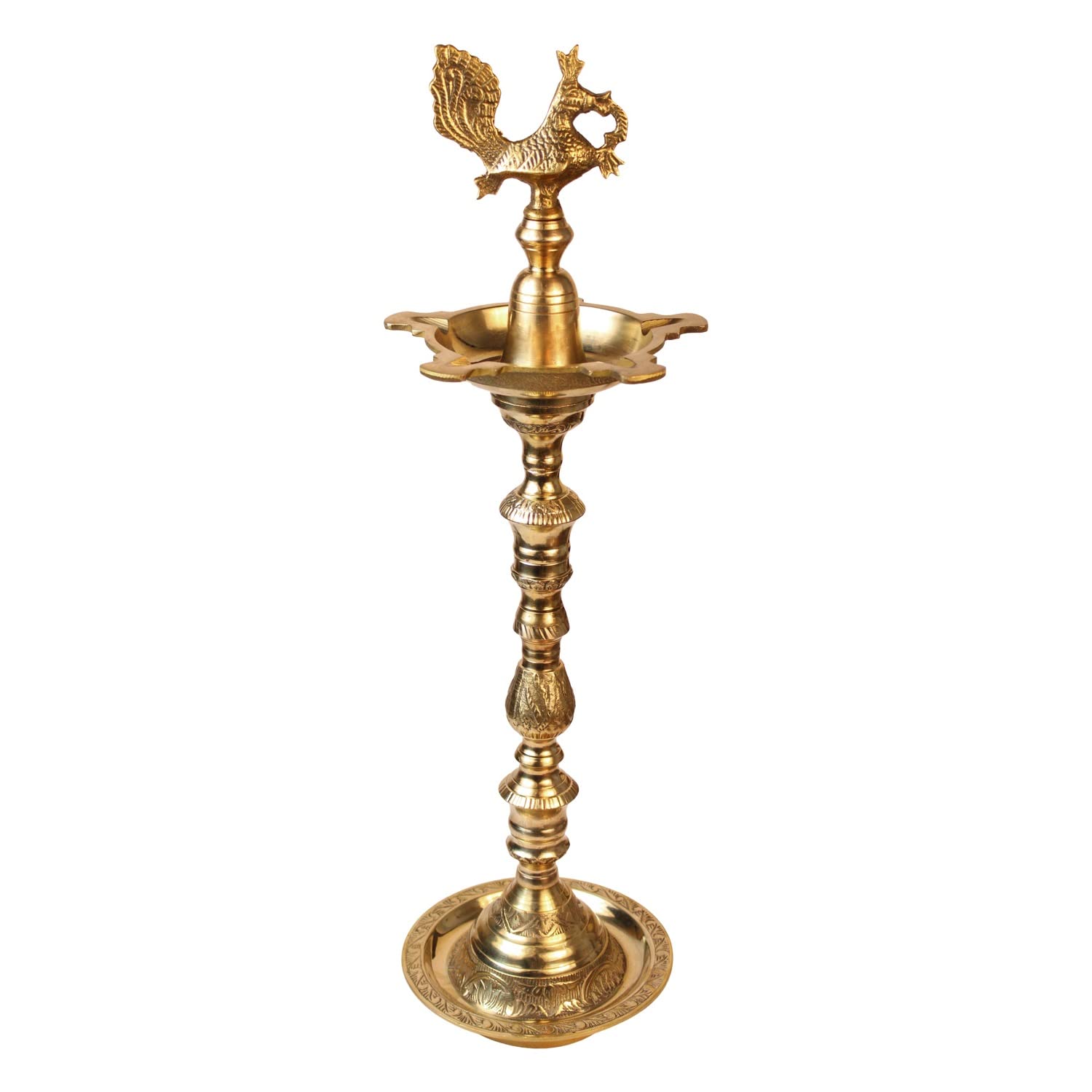 Brass Peacock Puja Lamp: Traditional Kuthuvilakku (Kuthu Vilakku) Ornamental Lamp for Entrance, Large Hall, Mandir Decor - SvarupArt