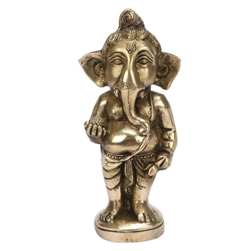Brass Standing Ganesha Idol In Gold Color Height 5 Inch Weight 1 Kg - SvarupArt
