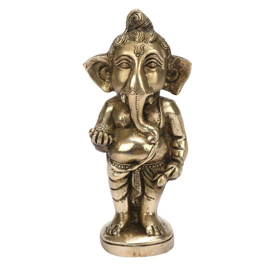 Brass Standing Ganesha Idol In Gold Color Height 5 Inch Weight 1 Kg - SvarupArt
