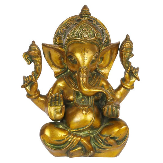 Brass Sitting Ganesha Idol In Multicolor Height 8 Inch Weight 3 Kg - SvarupArt