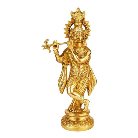 Brass Lord Murli Manohar Krishna Krishan Statue Murti Gift Home Décor Puja Temple Height 15 Inches - SvarupArt