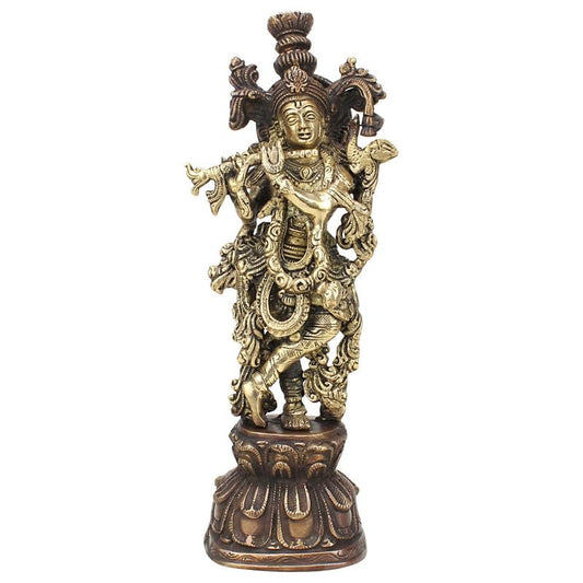 Brass Krishna Idol in Multicolor Height 13 Inch - SvarupArt