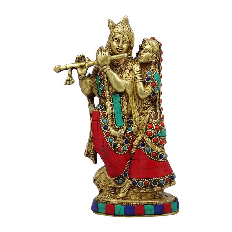 Brass Radha Krishna Idol Statue Playing Flute for Puja Mandir Radha Krishan Murti Sculpture Gift & Home Decor - SvarupArt