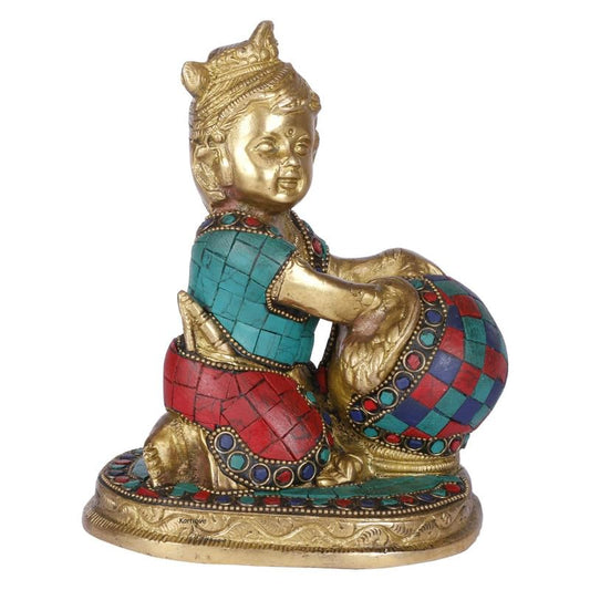 Brass Bal Gopal Makhan Chor Idol in Multi Color Height 6.5 Inch - SvarupArt