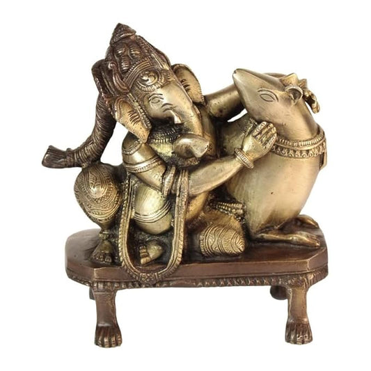 Brass Sitting Ganesha Idol In Multicolor Height 8 Inch Weight 1.6 Kg - SvarupArt