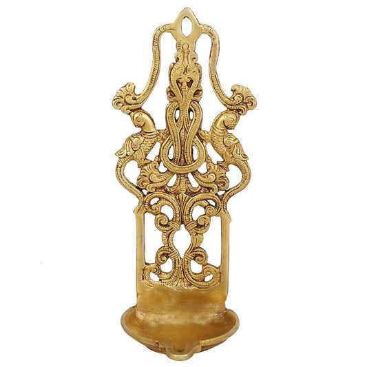 Traditional Peacock Design Brass Diya: Ideal for Puja Room, Can be Used as Wall Hanging or Tabletop Diya for Pooja - SvarupArt