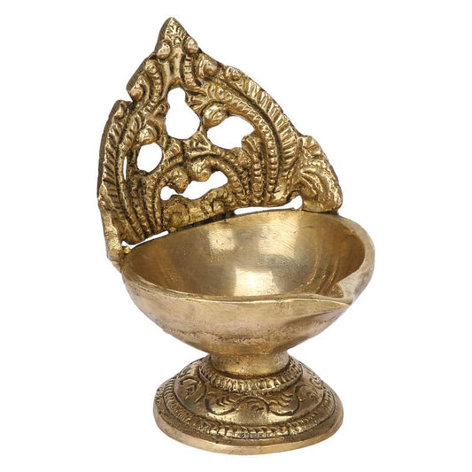 4 Inch Handmade Brass Oil Diya with Stand: Perfect for Diwali, Home Entrance Decor, and Pooja. Great as a Gift - SvarupArt