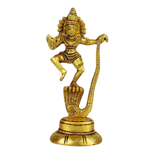 Brass Krishna on Kaliya Naag in Gold Color Height 4 Inch - SvarupArt