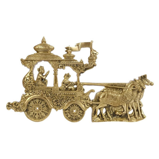 Brass Arjun Rath with Krishan Ji wall Hanging in Gold Color 13 Inch - SvarupArt
