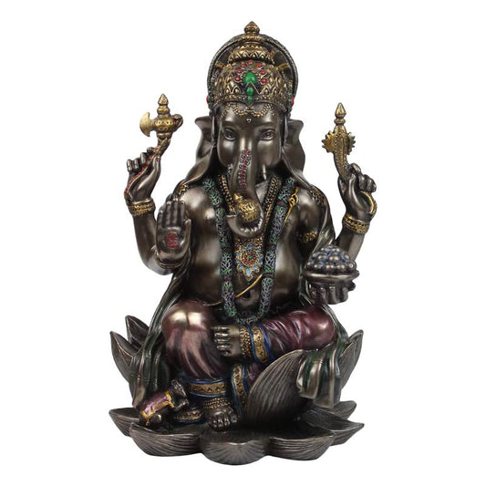 Resin Sitting Ganesha Idol Mangalkari Ganpati Murti In Multicolor Height 7.Inch - SvarupArt