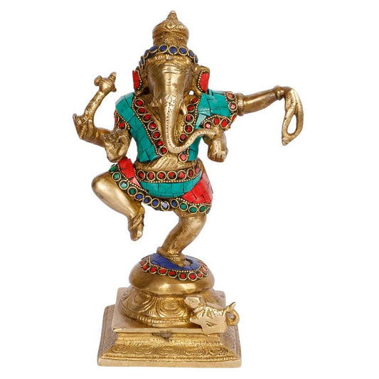 Brass Dancing Ganesha Idol In Multicolor Height 7 Inch Weight 2.4 Kg - SvarupArt