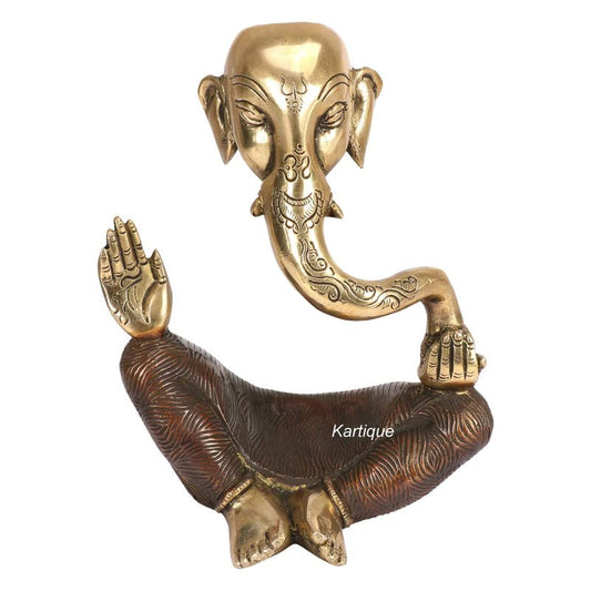 Brass Trunk Ganesha Idol In Multicolor Height 7 Inch Weight 1.8 Kg - SvarupArt