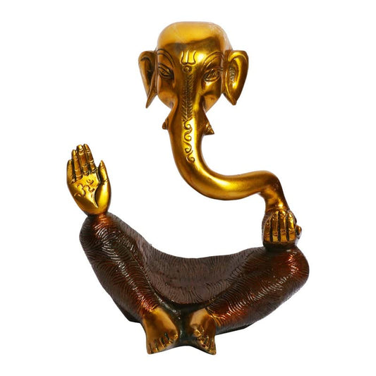 Brass Trunk Ganesha Idol In Multicolor Height 7.5 Inch Weight 1.7 Kg - SvarupArt