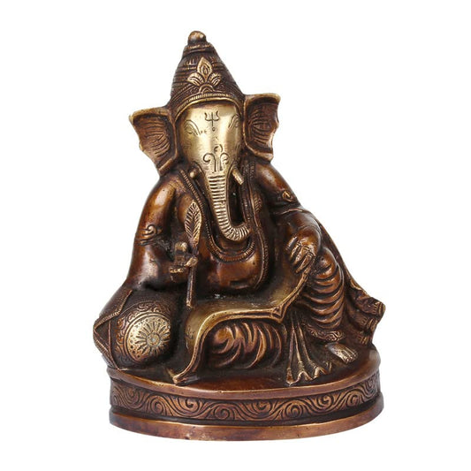 Brass Sitting Ganesha Idol In Gold Color Height 8 Inch Weight 1.1 Kg - SvarupArt