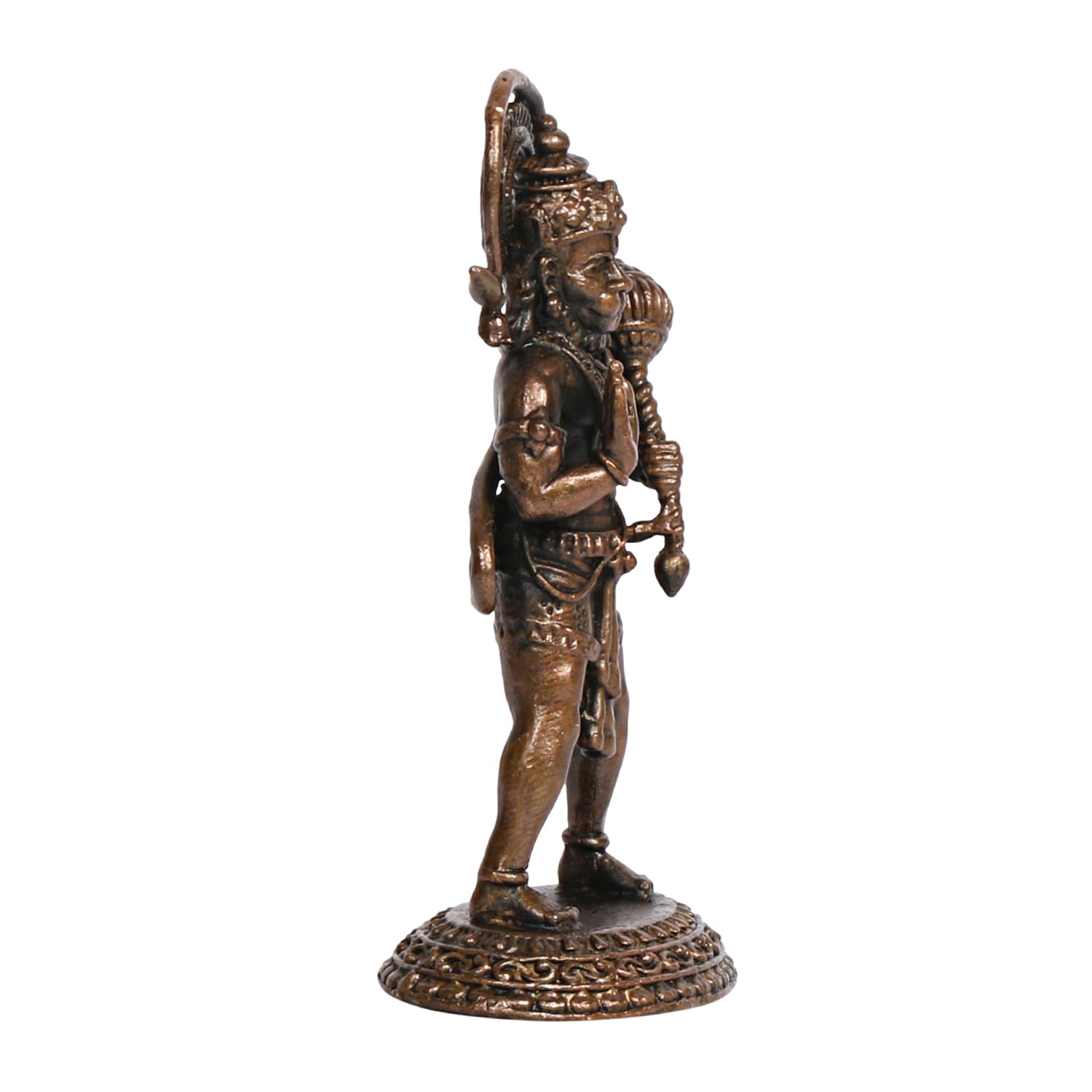 Copper Idols Hanuman Ji Murti Blessing Lord Balaji Bajrangbali Sankat Mochan Bhagwan Idol Patina Antique Finish 2.75 Inch - SvarupArt