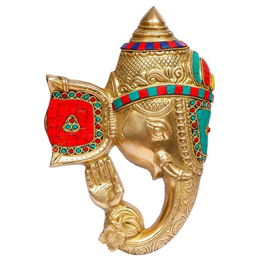 Brass Wall Hanging Ganesha Idol In Multicolor Height 8 Inch Weight 2 Kg - SvarupArt