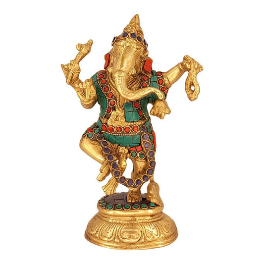 Brass Dancing Ganesha Idol In Multicolor Height 7 Inch Weight 1.9 Kg - SvarupArt
