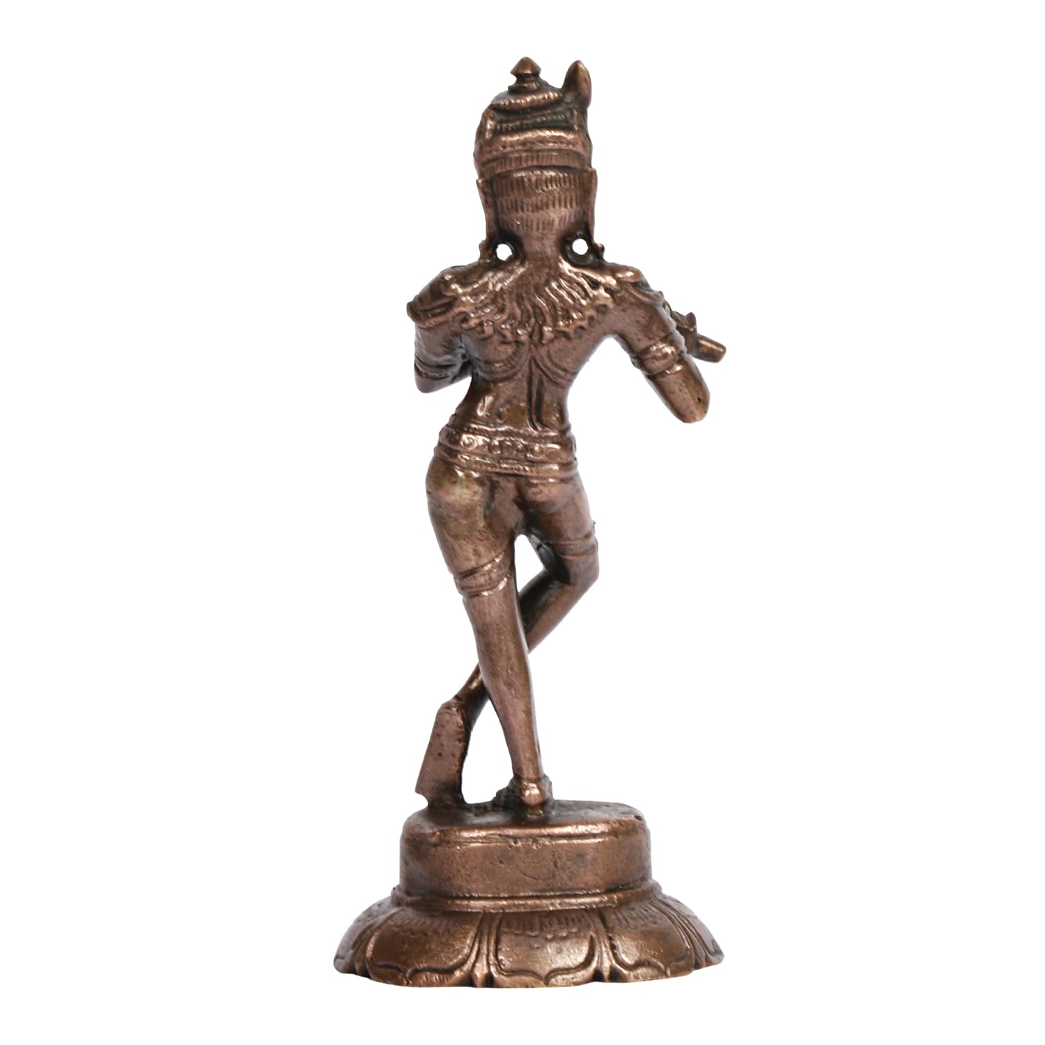 Copper Idol Krishna Handmade Copper Krishan Playing Flute Patina Antique Finish 4 Inch 175 Grams Pack of 1 Piece - SvarupArt