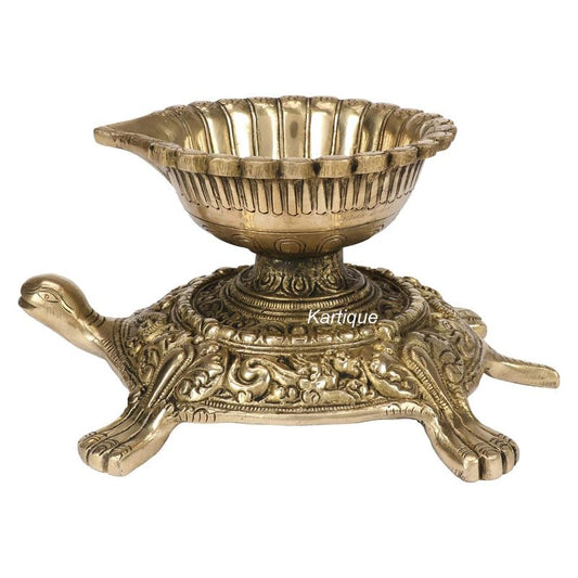 Brass Large Size Diya Deepak: Ideal for Puja Room, featuring a Tortoise (Kachua) Statue - SvarupArt
