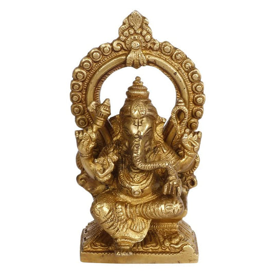 Brass Abstract Ganesha Idol In Gold Color Height 4.5 Inch Weight 0.85 Kg - SvarupArt