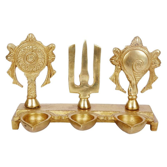 Brass Tirupati Balaji Shankh Chakra Namah Oil Lamp Diya Deepam: Ideal for Temple and Home Decoration - SvarupArt