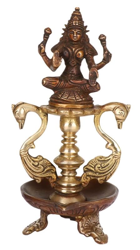 8 Inch Gold Color Brass Laxmi Diya Oil Lamp: Perfect for Temple Aarti, Deepak Pooja, and Jyot Lighting - SvarupArt