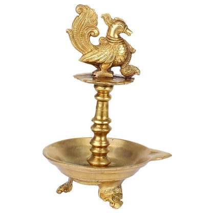 Brass Diya for Puja Room: Featuring a Peacock Theme, Hanging Designer Deepak Deepam, Ideal for Home Decor - SvarupArt