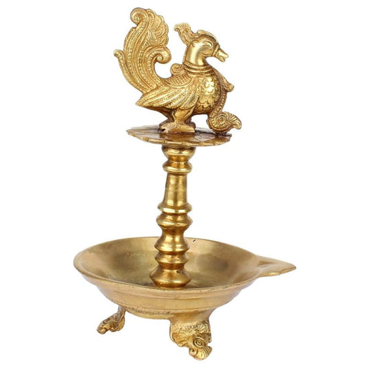 Brass Diya for Puja Room: Featuring a Peacock Theme, Hanging Designer Deepak Deepam, Ideal for Home Decor - SvarupArt