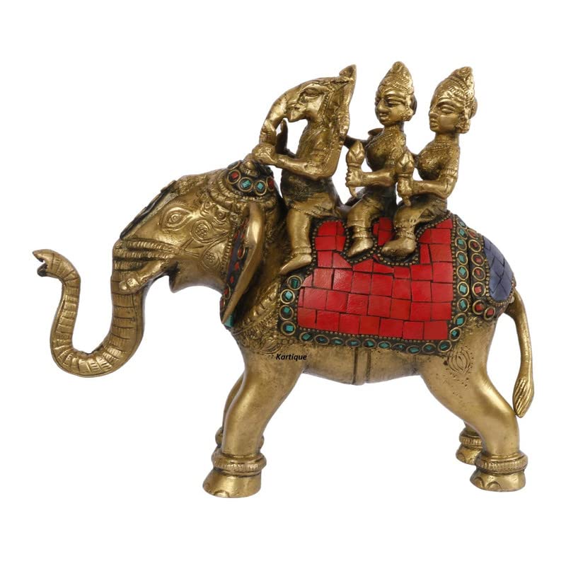Brass Riddhi Siddhi Ganesha Idol In Multicolor Height 7.5 Inch Weight 2.7 Kg - SvarupArt