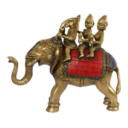 Brass Riddhi Siddhi Ganesha Idol In Multicolor Height 7.5 Inch Weight 2.7 Kg - SvarupArt