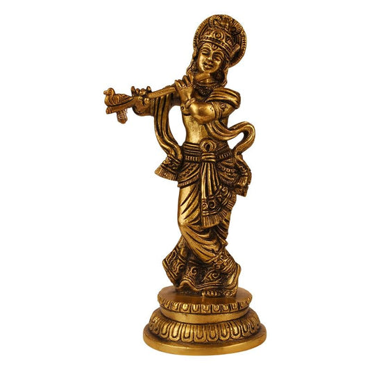 Brass Krishna Murti in Gold Color Height 8 Inch - SvarupArt