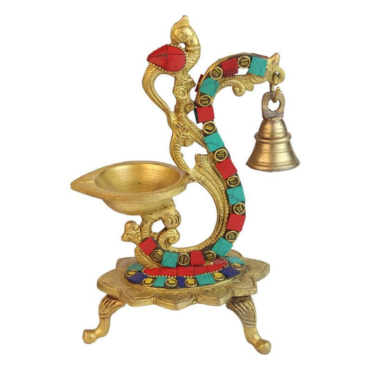 Brass Oil Lamp Diya with Parrot Sitting on Top Deepam for Temple Home Decor Pooja - SvarupArt