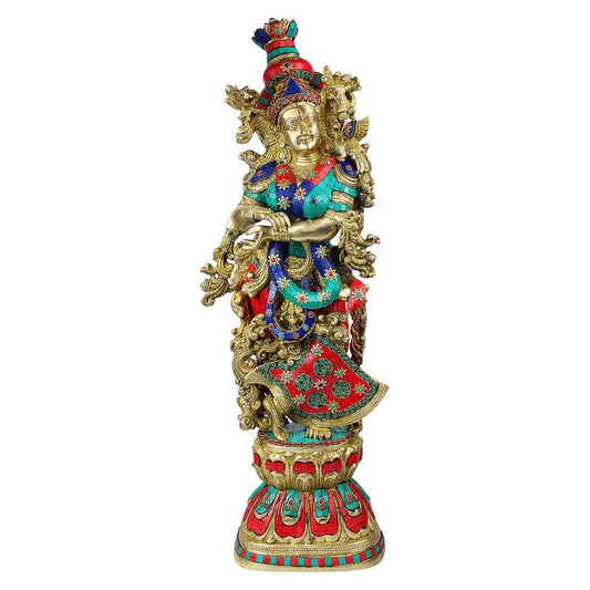 Brass Radha Idol in Multicolor Height 29 Inch - SvarupArt