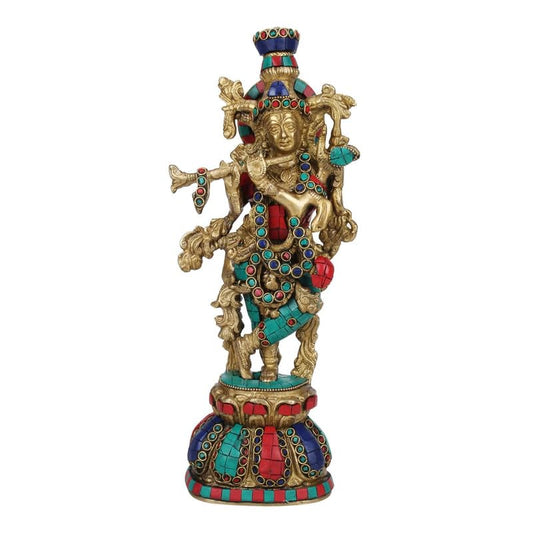 Brass Krishna Murti In Multicolor Height 13 Inch - SvarupArt