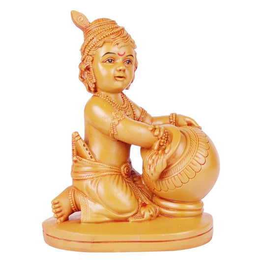 Resin Bal Gopal Makhan Chor Murti in Gold Color Height 7.5 Inch - SvarupArt