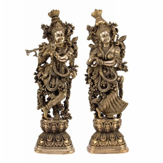 Brass Radha Krishna Idol in Gold Color Height 29 Inch - SvarupArt