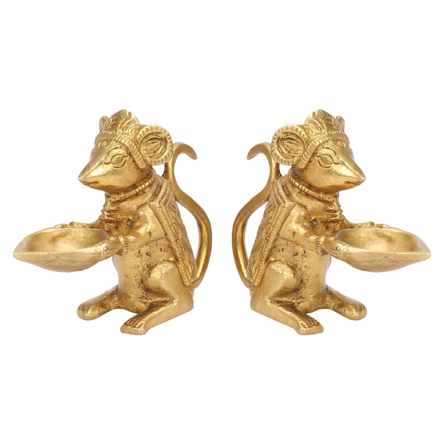 Brass Ganesha Rat Diya Oil Lamp Pair: Home Decor, Vastu Gift, Diwali Puja - SvarupArt