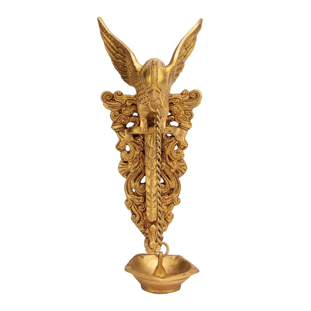 Brass Metal Diya for Home Entrance Decor Puja Room Parrot Hanging Chain Oil Lamp Wall Deepak Showpiece - SvarupArt