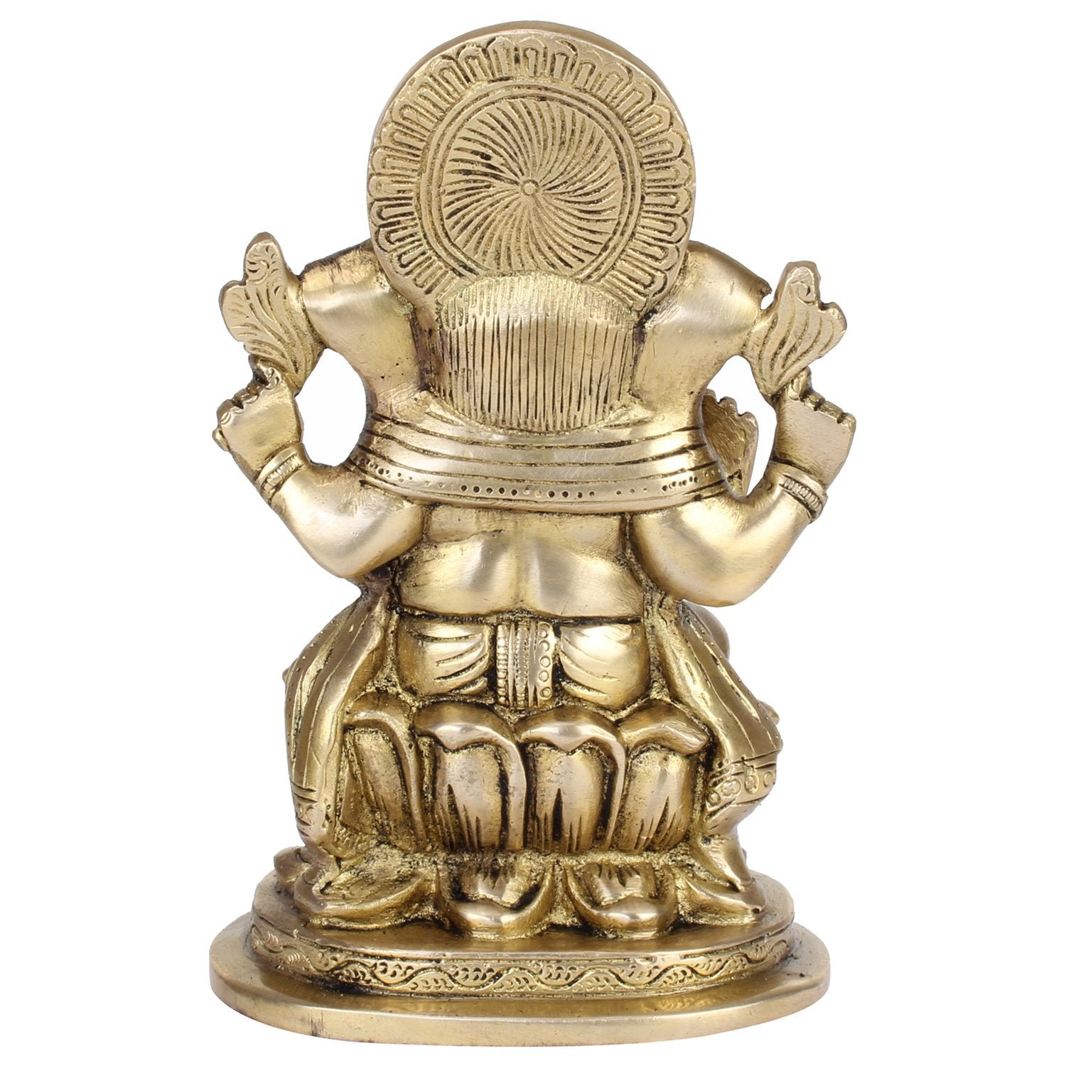 Brass Sitting Ganesha Idol In Gold Color Height 7.5 Inch Weight 1.9 Kg - SvarupArt