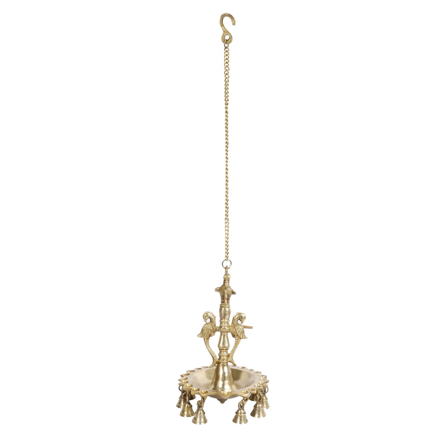 29 Inch Gold Color Peacock Wall-Hanging Diya with Chain: For Home, Mandir, Temple & Diwali Decor - SvarupArt