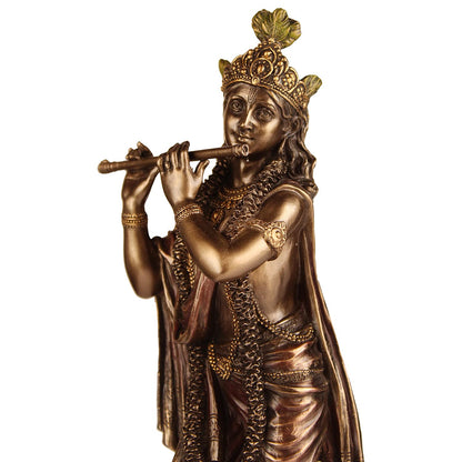 Resin Krishna Idol Playing Flute in Multicolor Height 10 Inch - SvarupArt