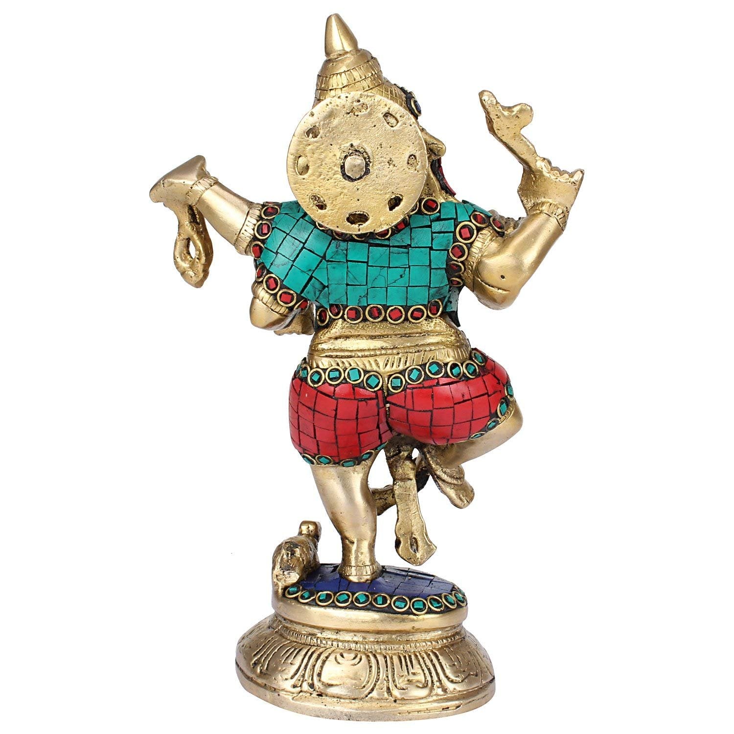 Brass Sitting Ganesha Idol In Multicolor Height 10 Inch Weight 2.5 Kg - SvarupArt